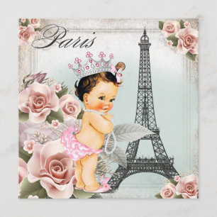 Vintage Rose Tower Paris Babydusche Einladung
