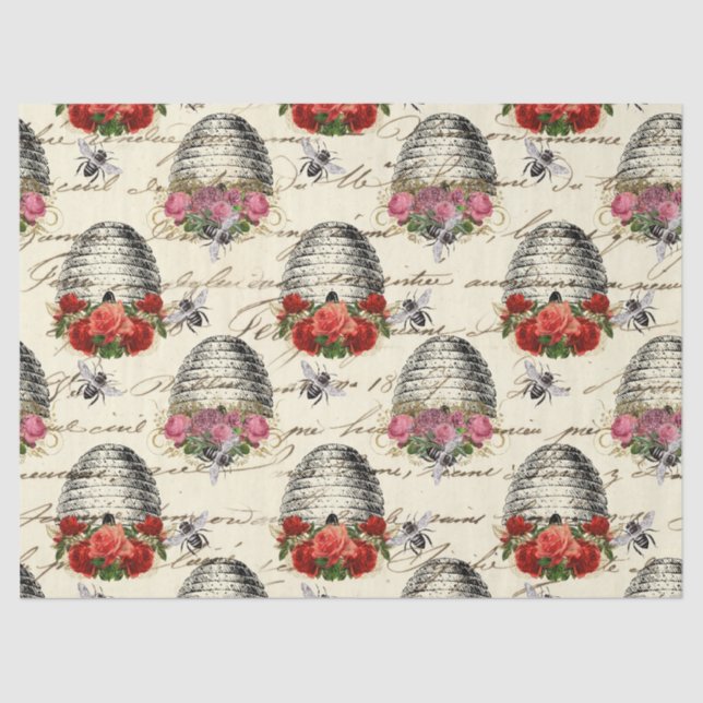 Vintage Rose und Bienenentzug Seidenpapier (Vorderseite)