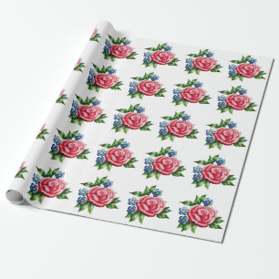 Vintage Rose und blaues Blumenpapier Geschenkpapier