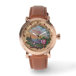 VINTAGE ROSE UND BLUME MIT LANDSCHAFTEN ARMBANDUHR