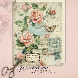 Vintage Rose und Butterfly Botanisches Ephemerpapi