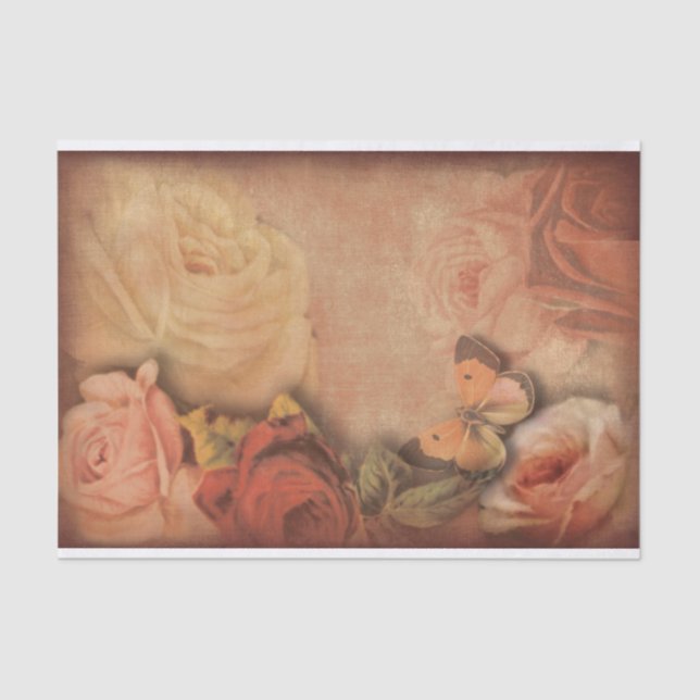 Vintage Rose und Butterfly-Shabby Chic Seidenpapier (Vorderseite)