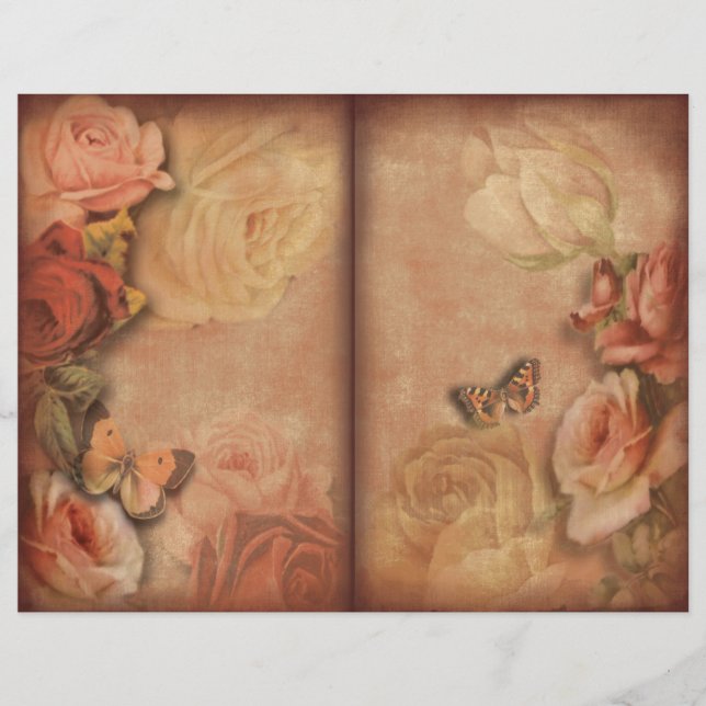 Vintage Rose und Butterfly Shabby Junk Journal-Sei (Vorderseite)