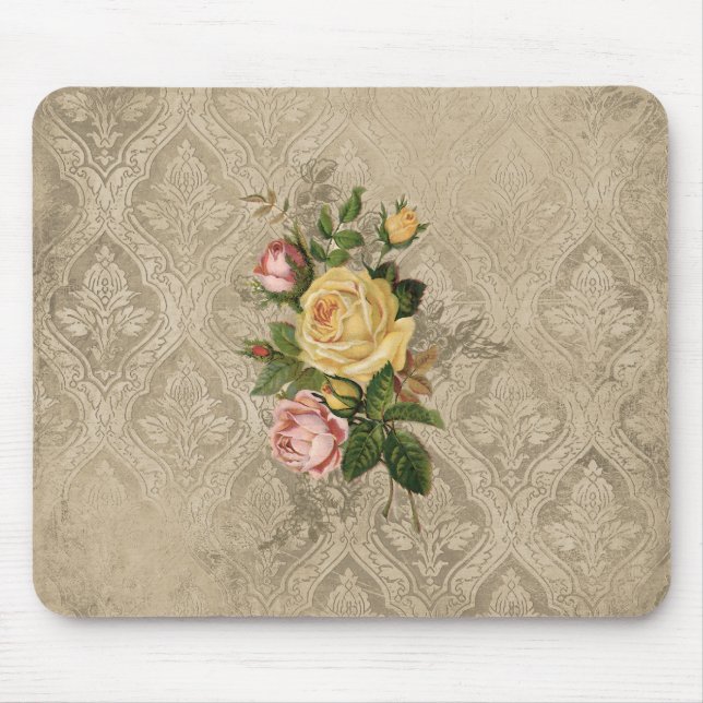 Vintage Rose und Damast Mousepad (Vorne)