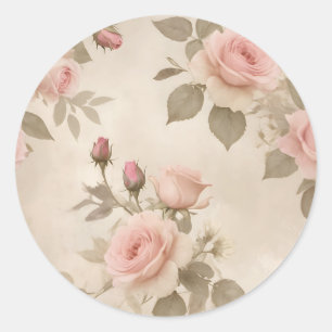 Vintage Rose und Diskussionen auf Beige Hintergrun Runder Aufkleber