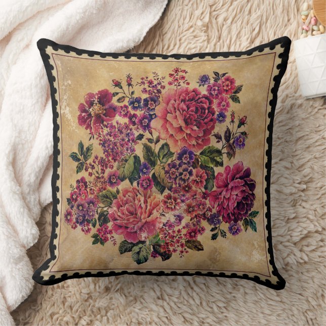 Vintage Rose und gemischte Blume Kissen (Decke)