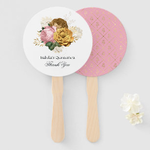 Vintage Rosé und Goldene Florale Quinceañera Fächer