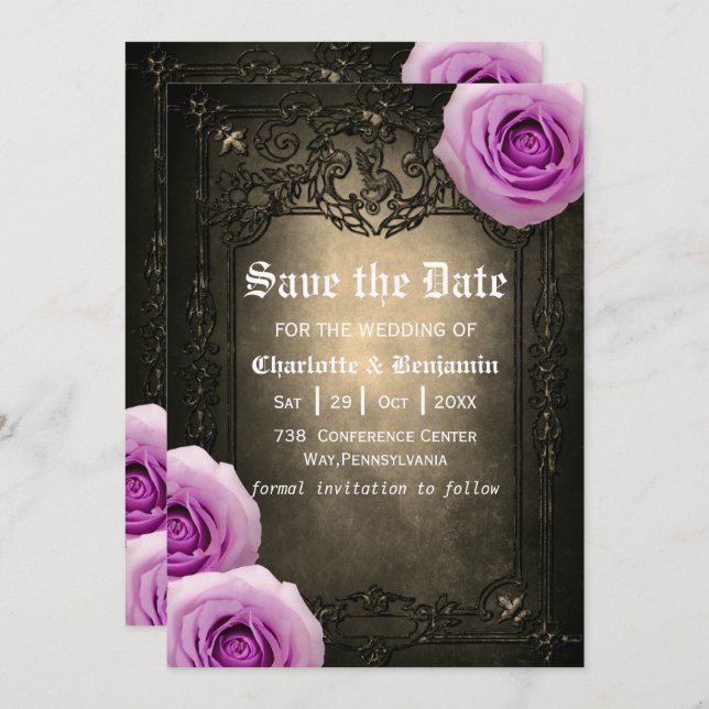 Vintage Rose und Gothic-Rahmen Save the Date (Vorne/Hinten)