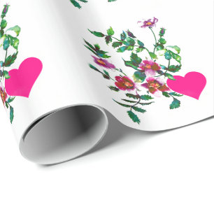 Vintage Rose und Herzen Geschenkpapier