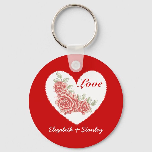 Vintage Rose und Herzens Valentins Liebe Schlüssel Schlüsselanhänger (Vorderseite)