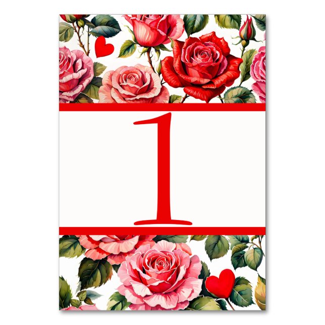 Vintage Rose und Herzkarte Tischnummer (Rückseite)