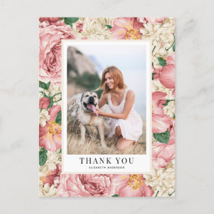 Vintage Rose und Hydrangea Abschluss Vielen Dank Postkarte