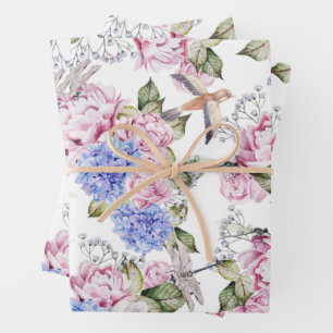 Vintage Rose und Hydrangea-Blume Natur Geschenkpapier Set