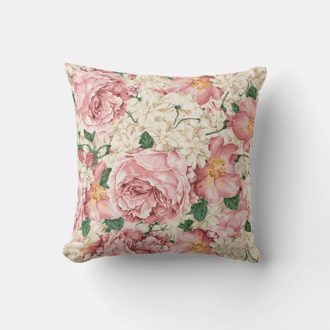 Vintage Rose und Hydrangea-Muster Kissen (Vorderseite)
