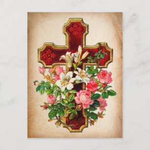 Vintage Rose und Kreuz Save the Date Ankündigungspostkarte