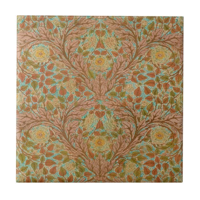 Vintage Rose und Leaf Blütenkunst Blaues Braun Fliese (Vorderseite)