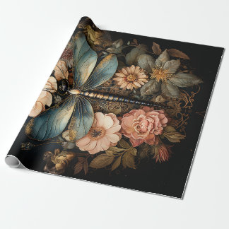 Vintage Rose und Libellen Geschenkpapier