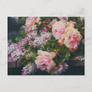 Vintage Rose und Lilacs-Brautparty Einladungspostkarte