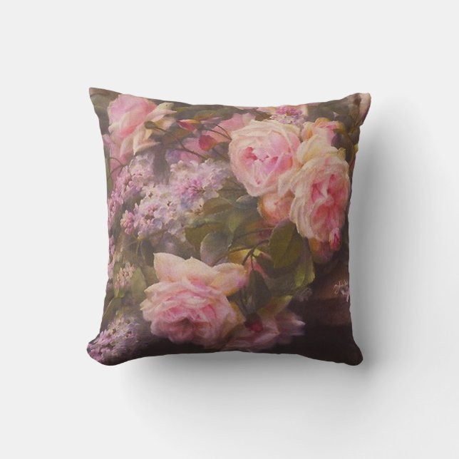 Vintage Rose und Lilacs Kissen (Vorderseite)
