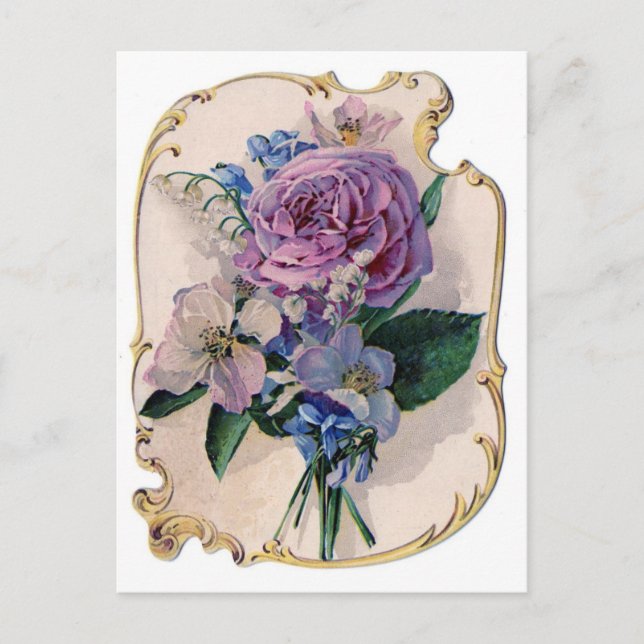 Vintage Rose und Lilie des Tals Postkarte (Vorderseite)
