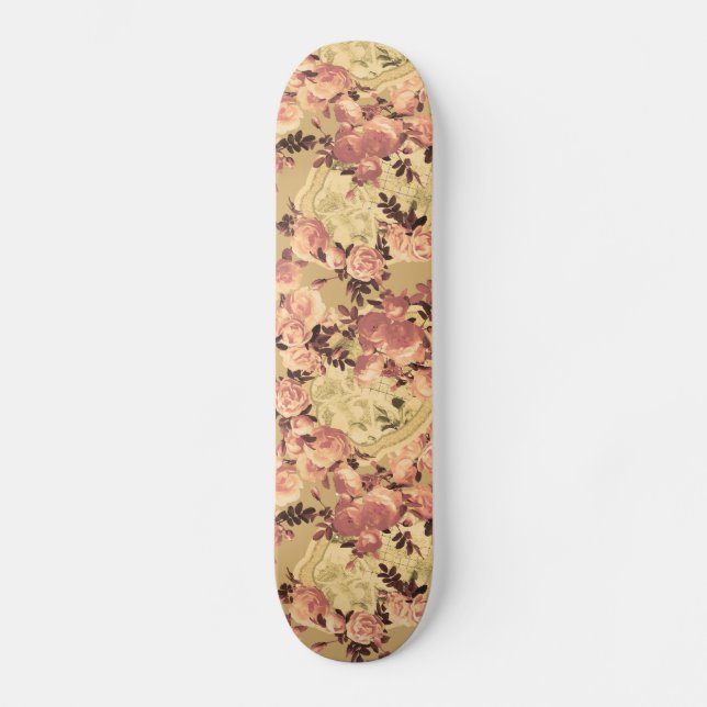 Vintage Rose und Medaillen Skateboard (Vorderseite)