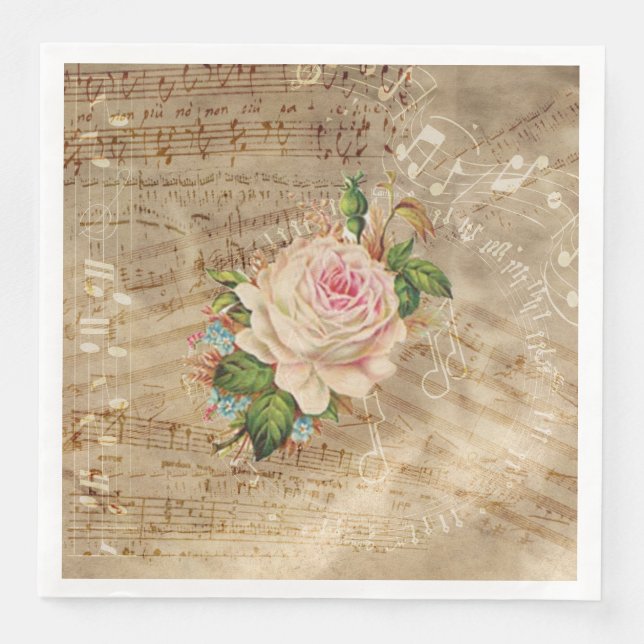 Vintage Rose und Musikanzeige Serviette (Vorderseite)