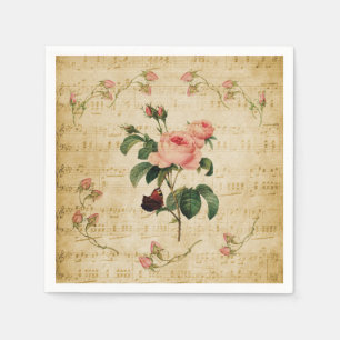 Vintage Rose und Musikblatt Serviette