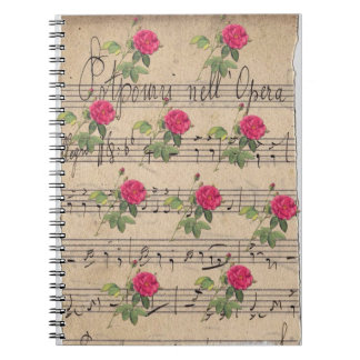 Vintage Rose und Musikblätter Notizblock
