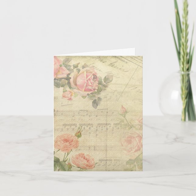 Vintage Rose und Musiknotecard Karte (Vorderseite)