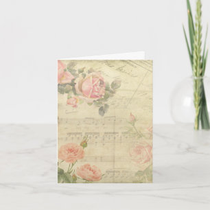 Vintage Rose und Musiknotecard Karte