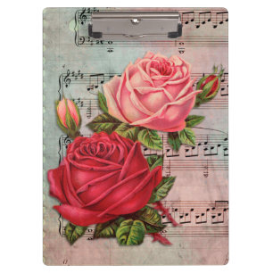 Vintage Rose und Musiknoten Klemmbrett