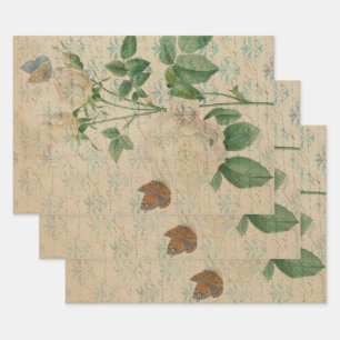 Vintage Rose und Schmetterling Geschenkpapier Set