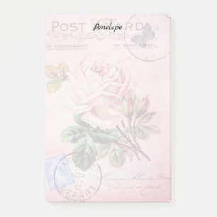 Vintage Rose und Schmetterling Post-it Klebezettel