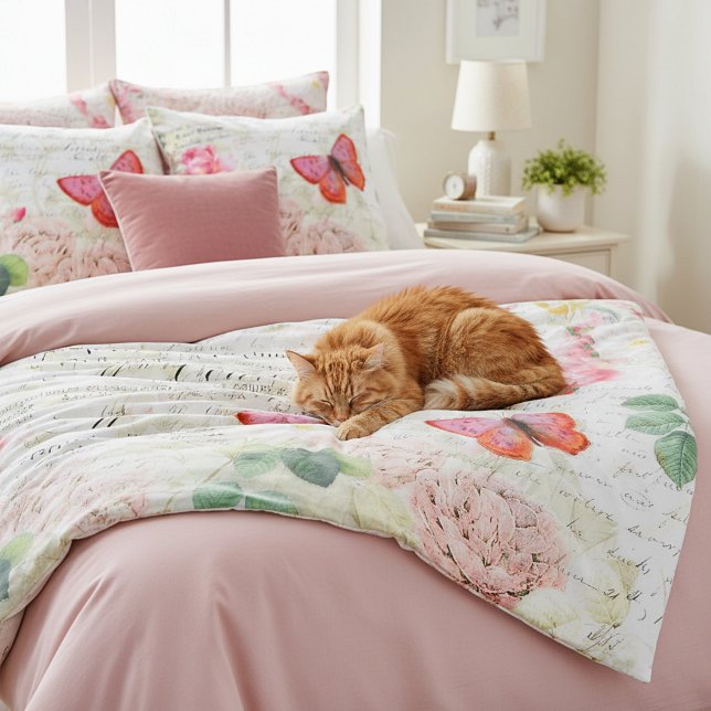 Vintage Rose und Schmetterlinge Fleecedecke (Von Creator hochgeladen)