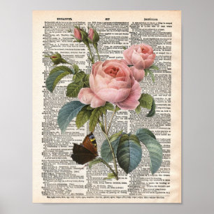 Vintage Rose und Schmetterlingswörterbuch Poster