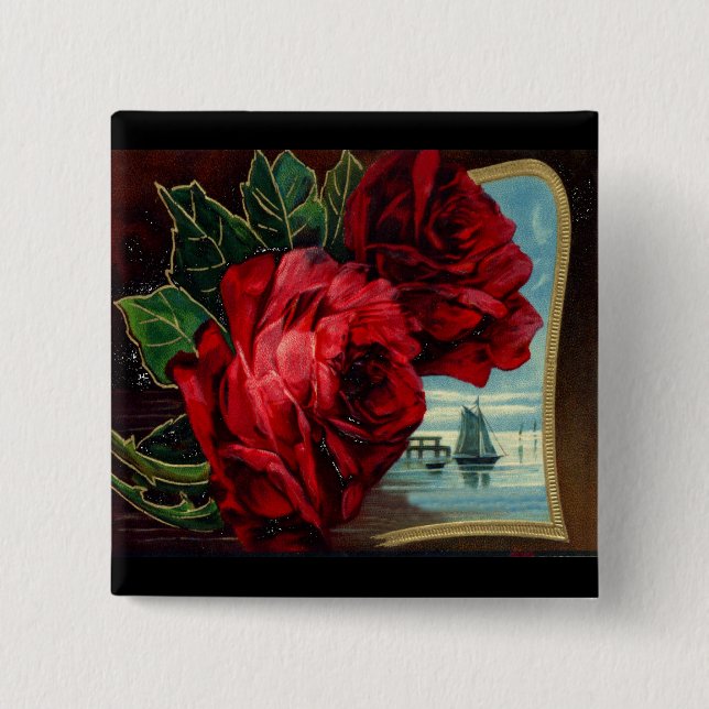 Vintage Rose und Segelboote Button (Vorderseite)