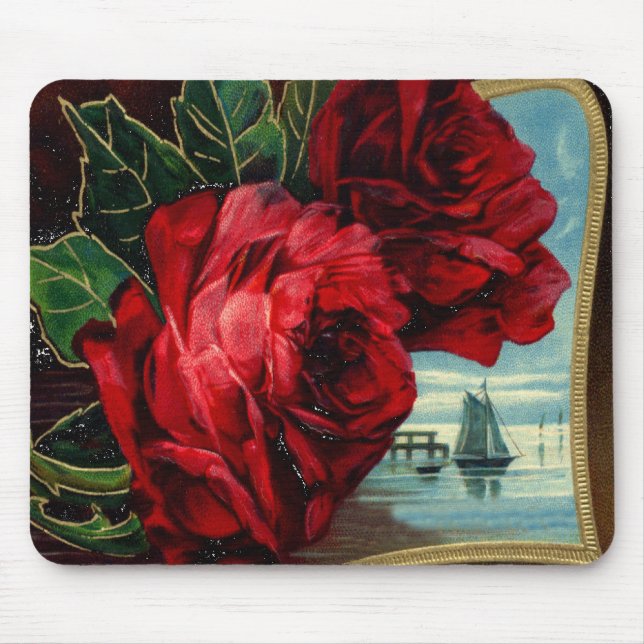 Vintage Rose und Segelboote Mousepad (Vorne)
