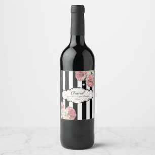 Vintage Rose und Streifen Weinetikett