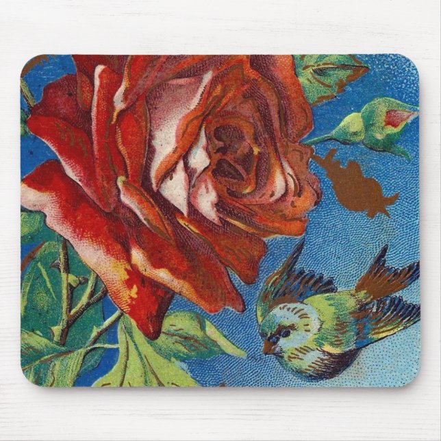 Vintage Rose und Vogel Mousepad (Vorne)