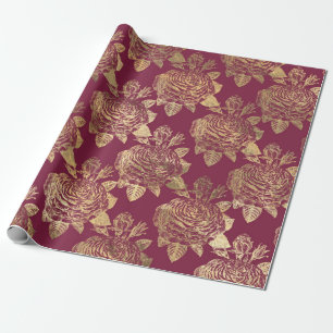 Vintage Rose von Paris Burgund Red and Gold Geschenkpapier
