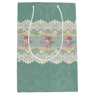 Vintage Rose von Smokey Pine Green Damask Mittlere Geschenktüte