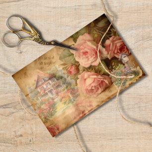 Vintage Rose Wasserfarben-Haus-Dekoupage Seidenpapier