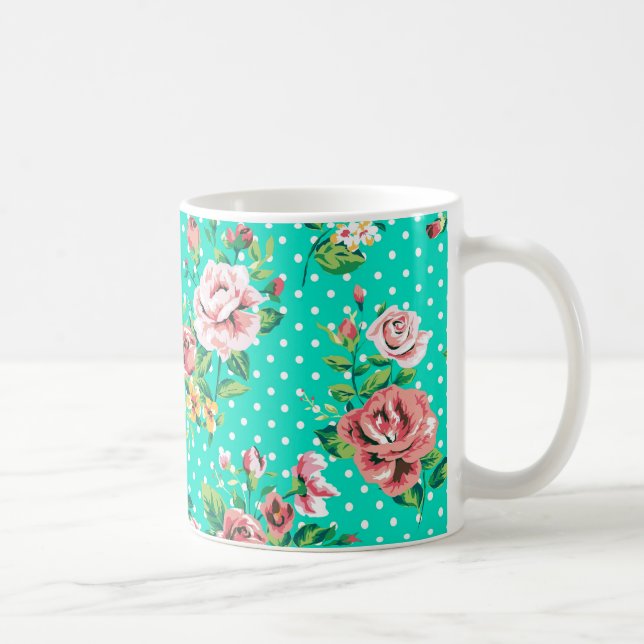 Vintage Rose Weiße Punkte Weiße Muster Kaffeetasse (Rechts)