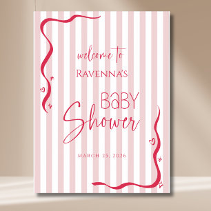 Vintage-Rosé-Welle-Gestreifte-Baby-Shower-Willkomm Poster