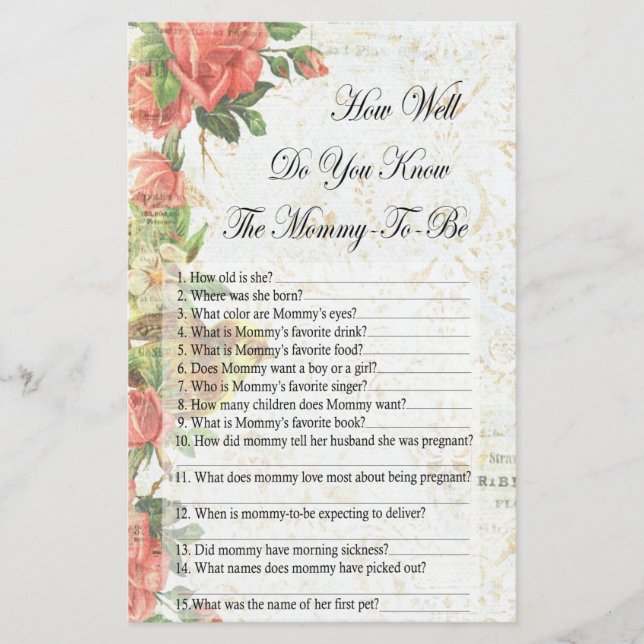 Vintage Rose Wie gut kennen Sie Babydusche? (Vorderseite)