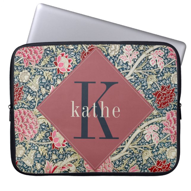 Vintage Rose William Morris Monogram Laptop Laptopschutzhülle (Vorderseite)