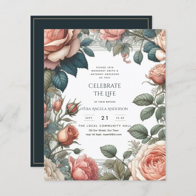 Vintage Rose zum Gedenkgedicht des Lebens (Vorne/Hinten)