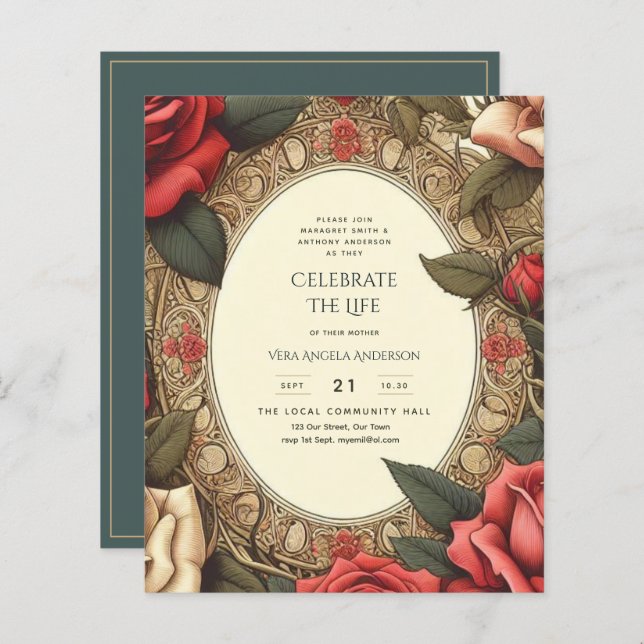 Vintage Rose zum Gedenkgedicht des Lebens (Vorne/Hinten)