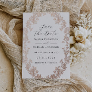 Vintage-Roségold-Blumenhochzeit - Termin vormerken Folieneinladung