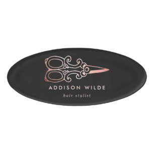 Vintage-Roségold-Schere Friseur Gewerbe Namenschild